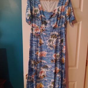 Tropical print semi fitted maxi dress